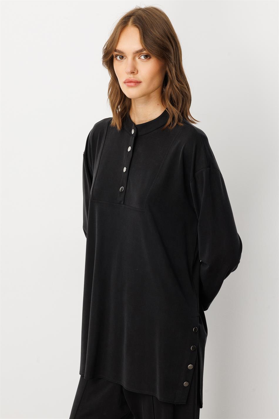 Eenvoudige en bijzondere broekcombinatieset van zacht breisel (55% natuurlijke microcellen) - Zwart