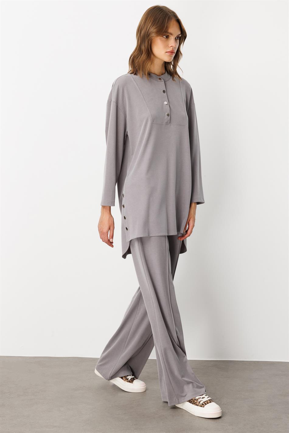 Eenvoudige en bijzondere broekcombinatieset van zacht gebreid materiaal (55% natuurlijke micellair) - Grijs
