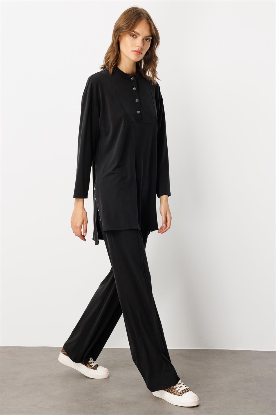 Eenvoudige en bijzondere broekcombinatieset van zacht breisel (55% natuurlijke microcellen) - Zwart