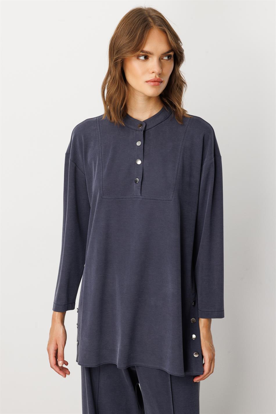 Eenvoudige en bijzondere broekcombinatieset van zacht breisel (55% natuurlijke microcellen) - Marineblauw