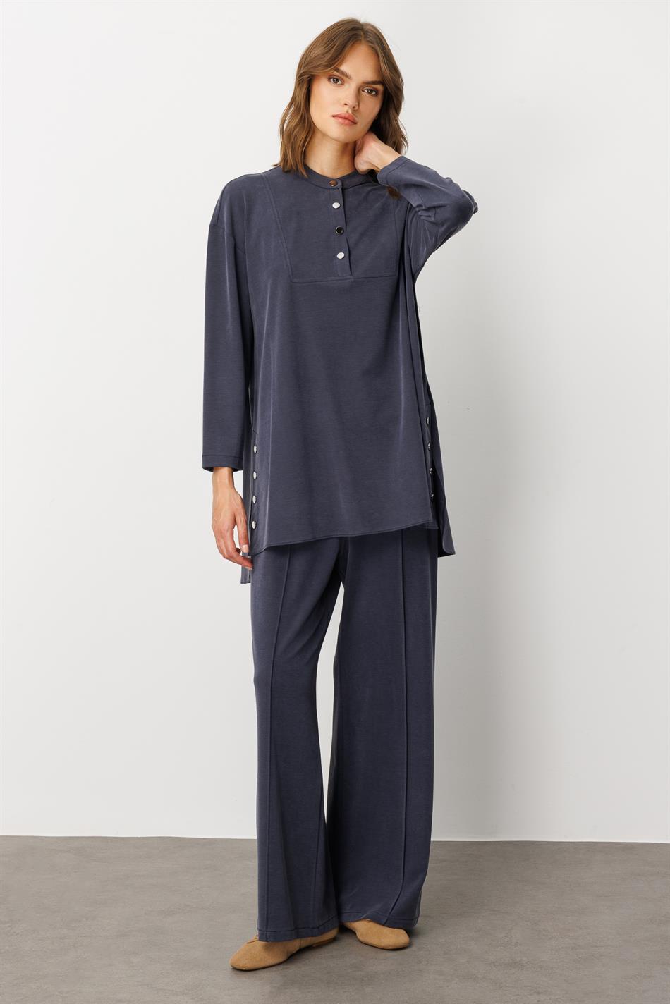 Eenvoudige en bijzondere broekcombinatieset van zacht breisel (55% natuurlijke microcellen) - Marineblauw
