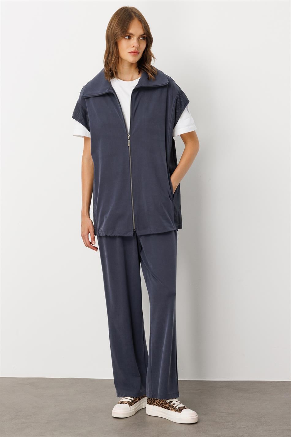 Soft Knit (miccell 55% natural) Vest (tunic) and Pants Set - Navy