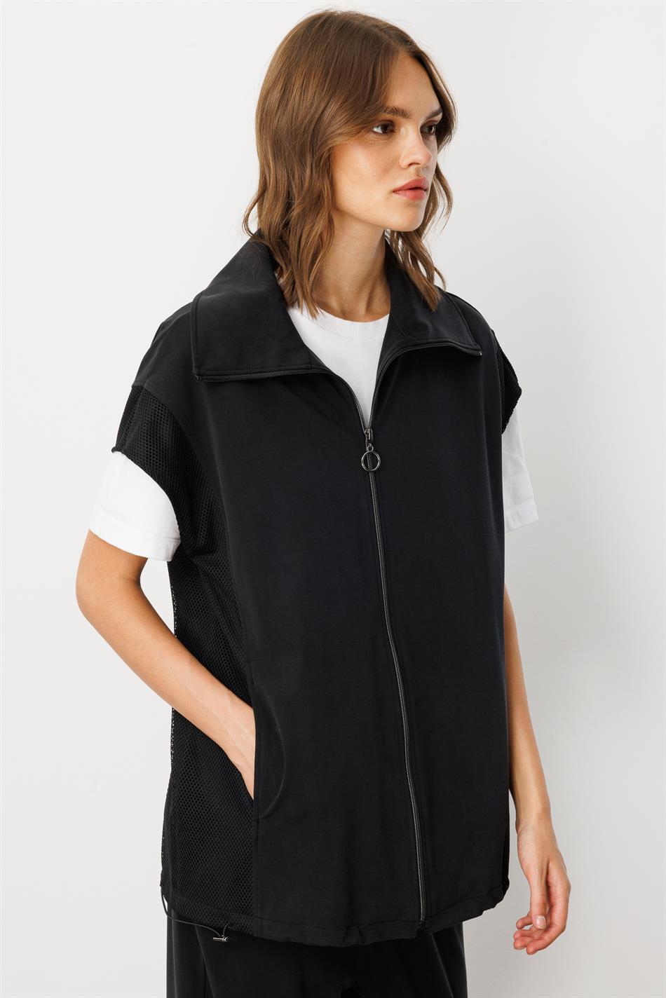 Weste (Tunika) und Hose aus weichem Strick (Miccell, 55 % Naturfaser) – Schwarz