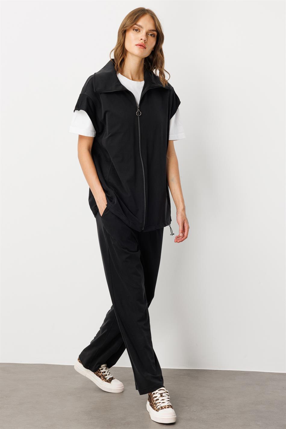 Weste (Tunika) und Hose aus weichem Strick (Miccell, 55 % Naturfaser) – Schwarz