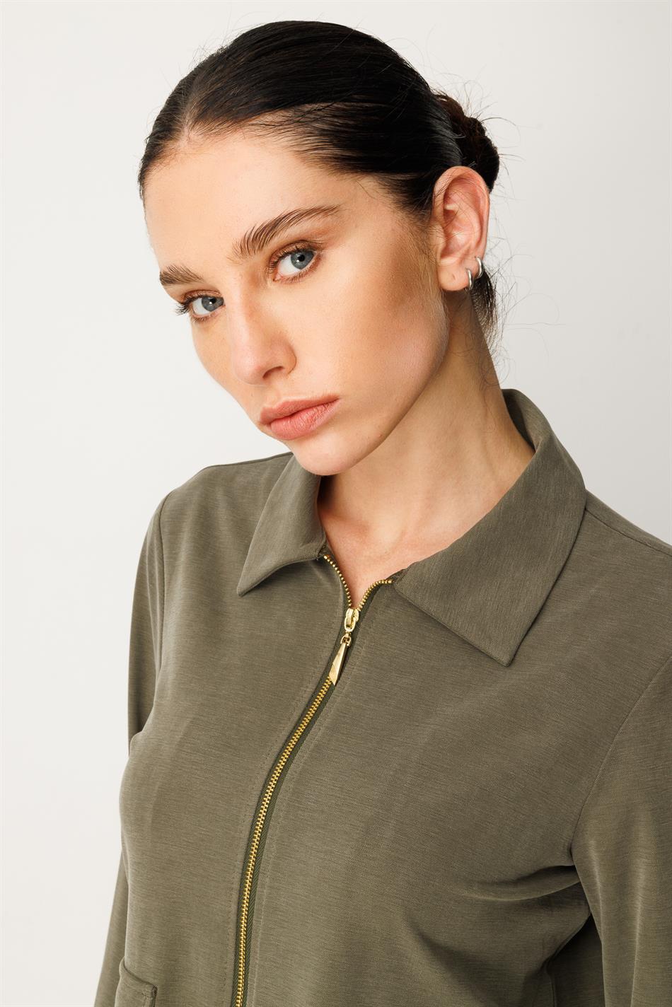 Zachte gebreide modal rok en jasje set - Khaki