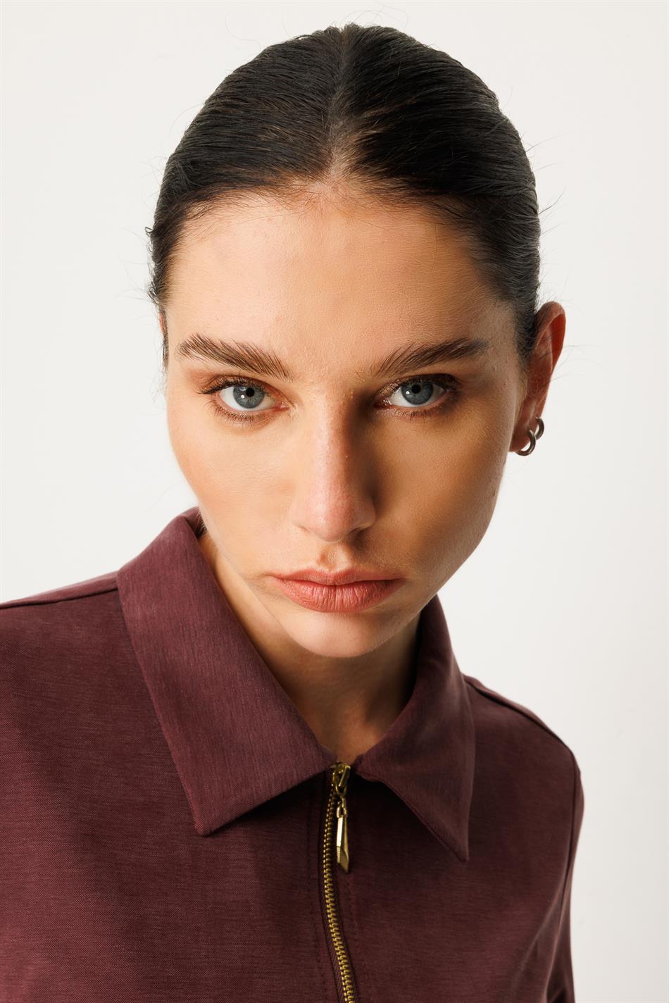 Zachte gebreide modal rok en jasje set - bordeauxrood