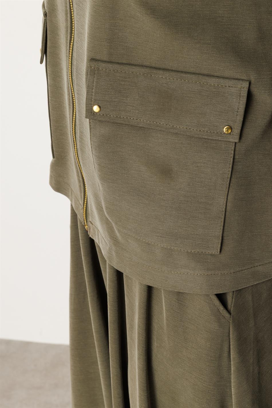 Zachte gebreide modal rok en jasje set - Khaki