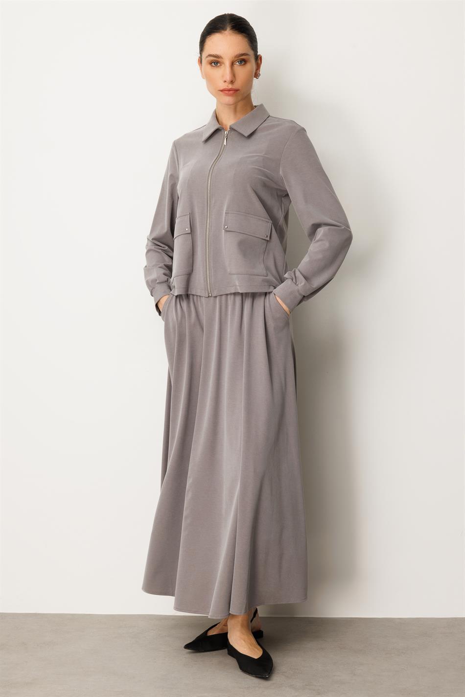 Zachte gebreide modal rok en jasje set - Grijs