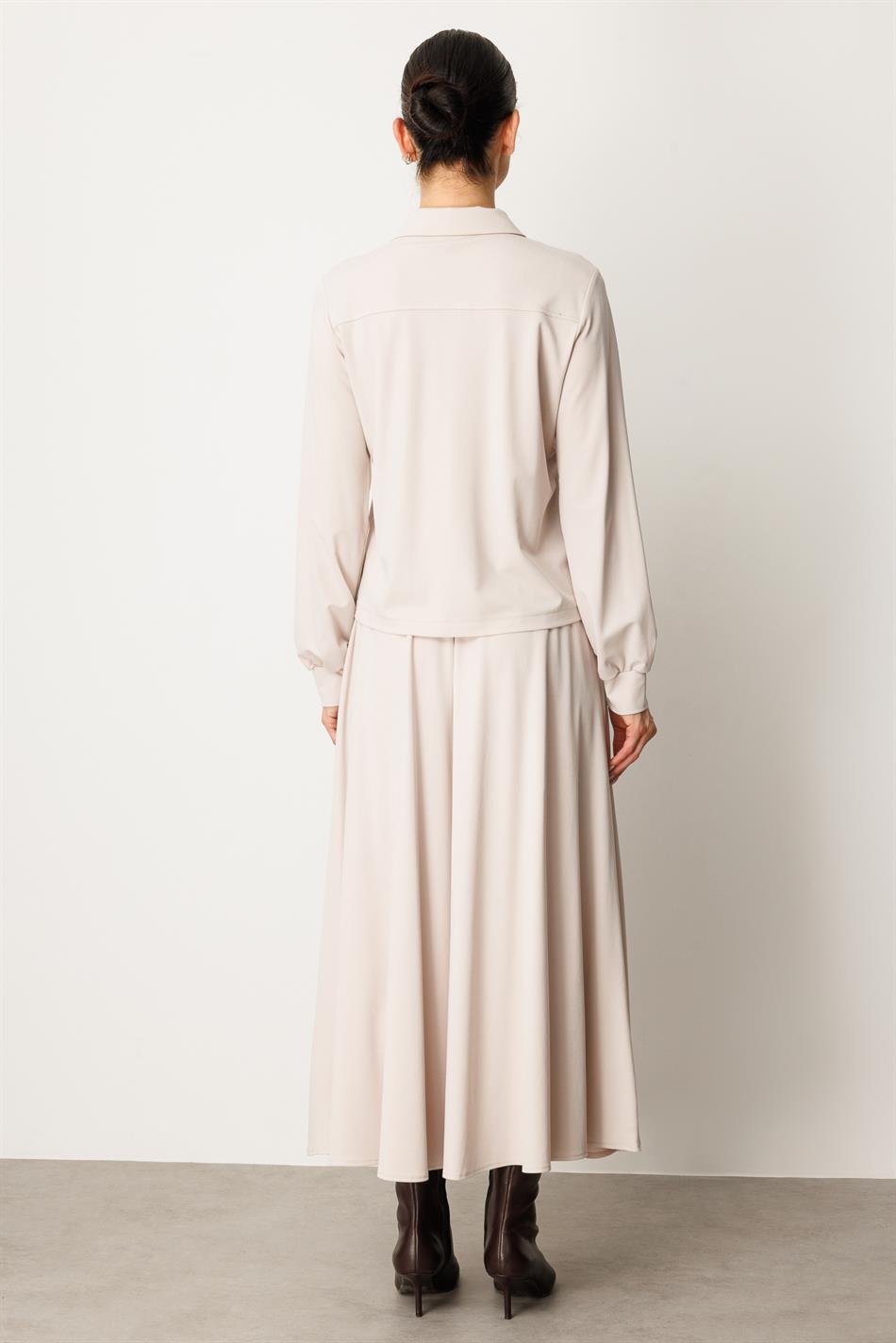 Soft Örme Modal Etek ve Ceket Kombinli Takım-Taş