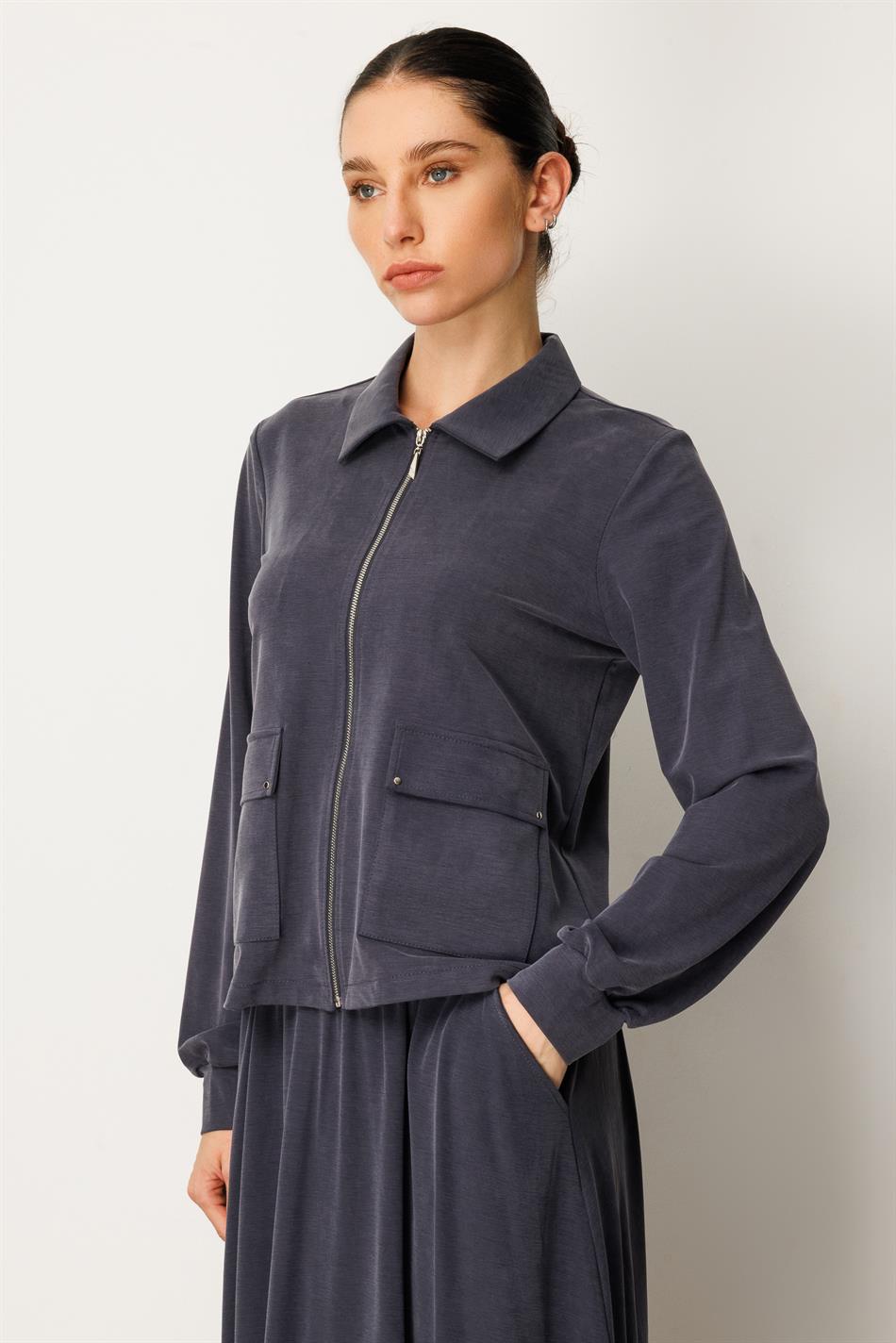 Zachte gebreide modal rok en jasje set - marineblauw