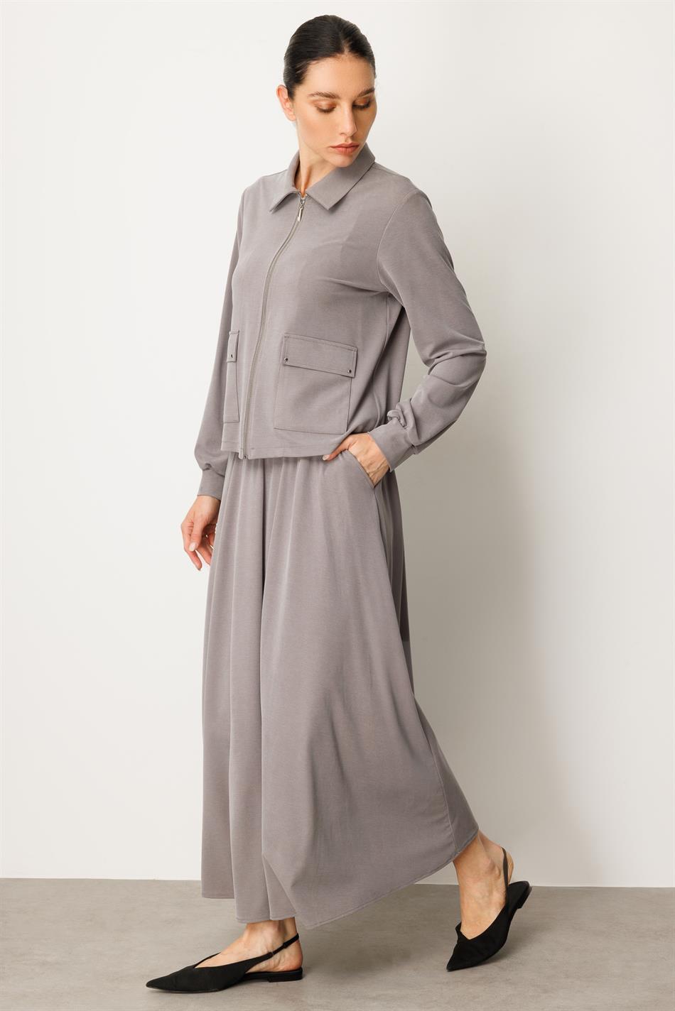 Zachte gebreide modal rok en jasje set - Grijs