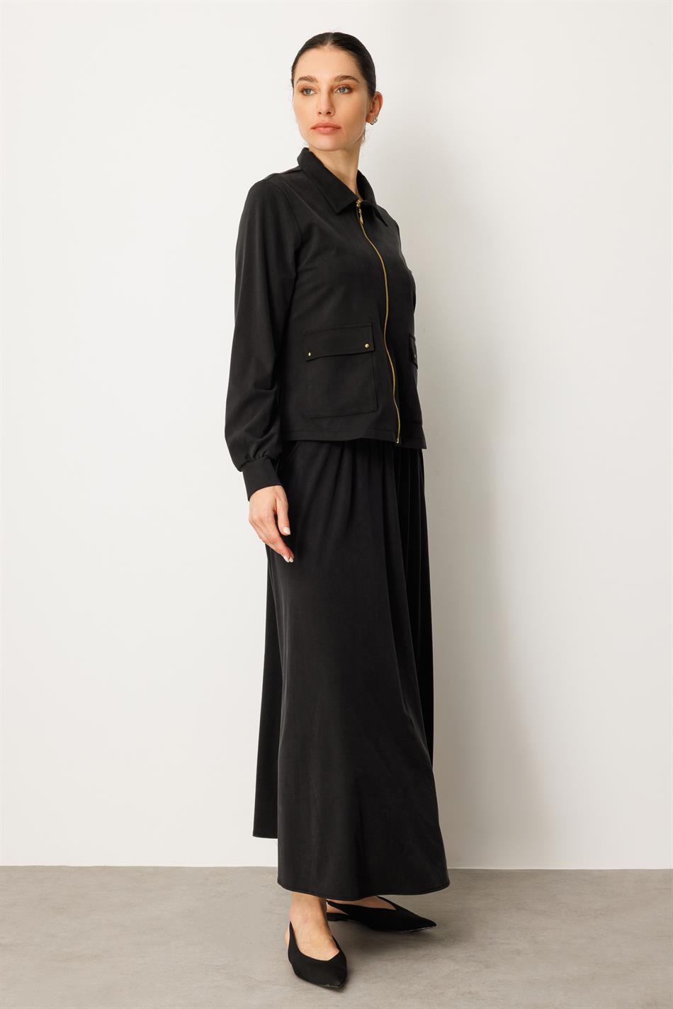 Zachte gebreide modal rok en jasje set - zwart