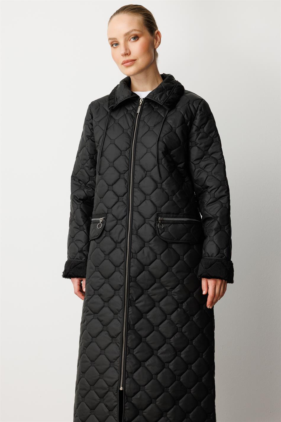 Soft Plush Inner Layer and Special Embroidered Pattern Thin Lightweight Timeless Custom Made Coat/Jacket - Black