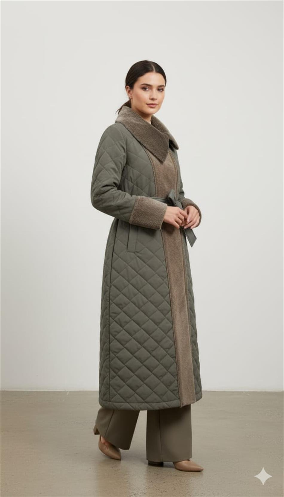 Soft Suni Kürk Kaplı Bedeni Özel Yumuşak Dolgu Hafif Manto Kaban-Füme (Antrasit)