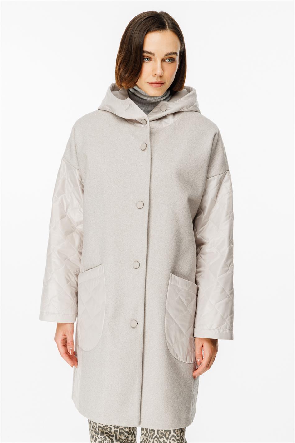 Sporty Cashmere and Quilted Matching Special Coat - Silver