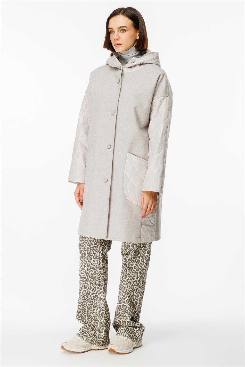 Sporty Cashmere and Quilted Matching Special Coat - Silver