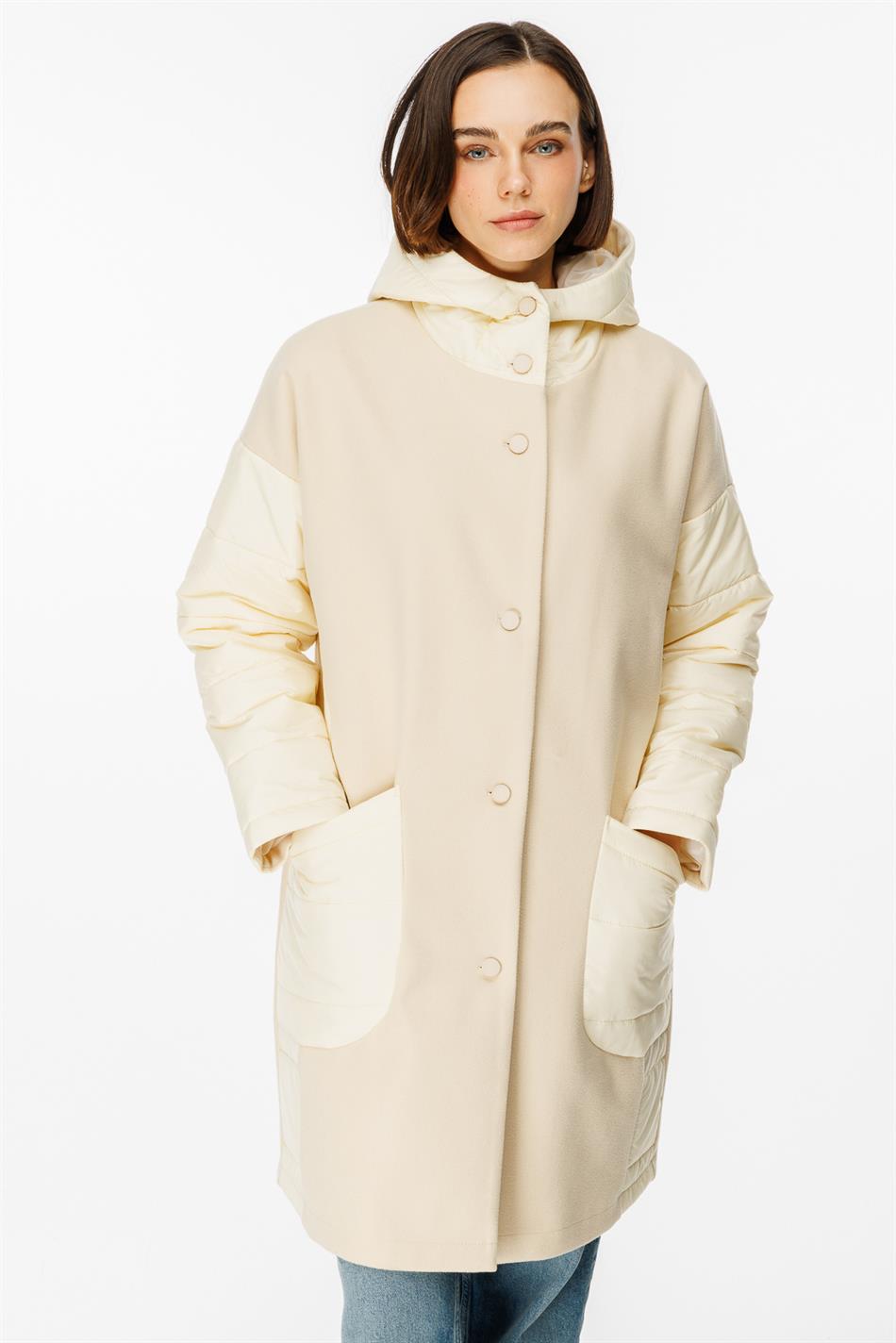 Sporty Cashmere and Quilted Matching Special Coat - Cream