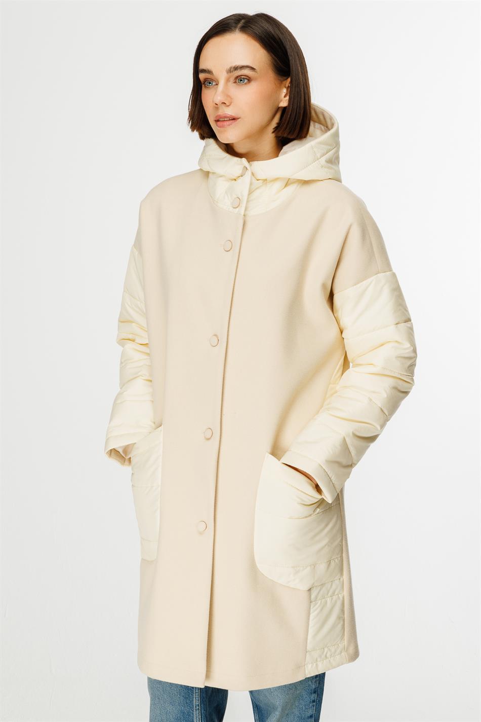 Sporty Cashmere and Quilted Matching Special Coat - Cream