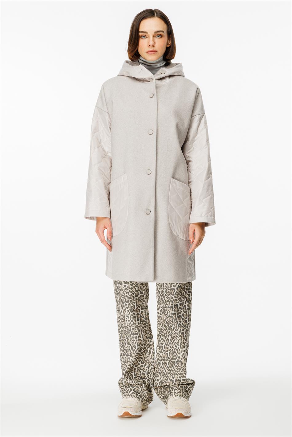 Sporty Cashmere and Quilted Matching Special Coat - Silver