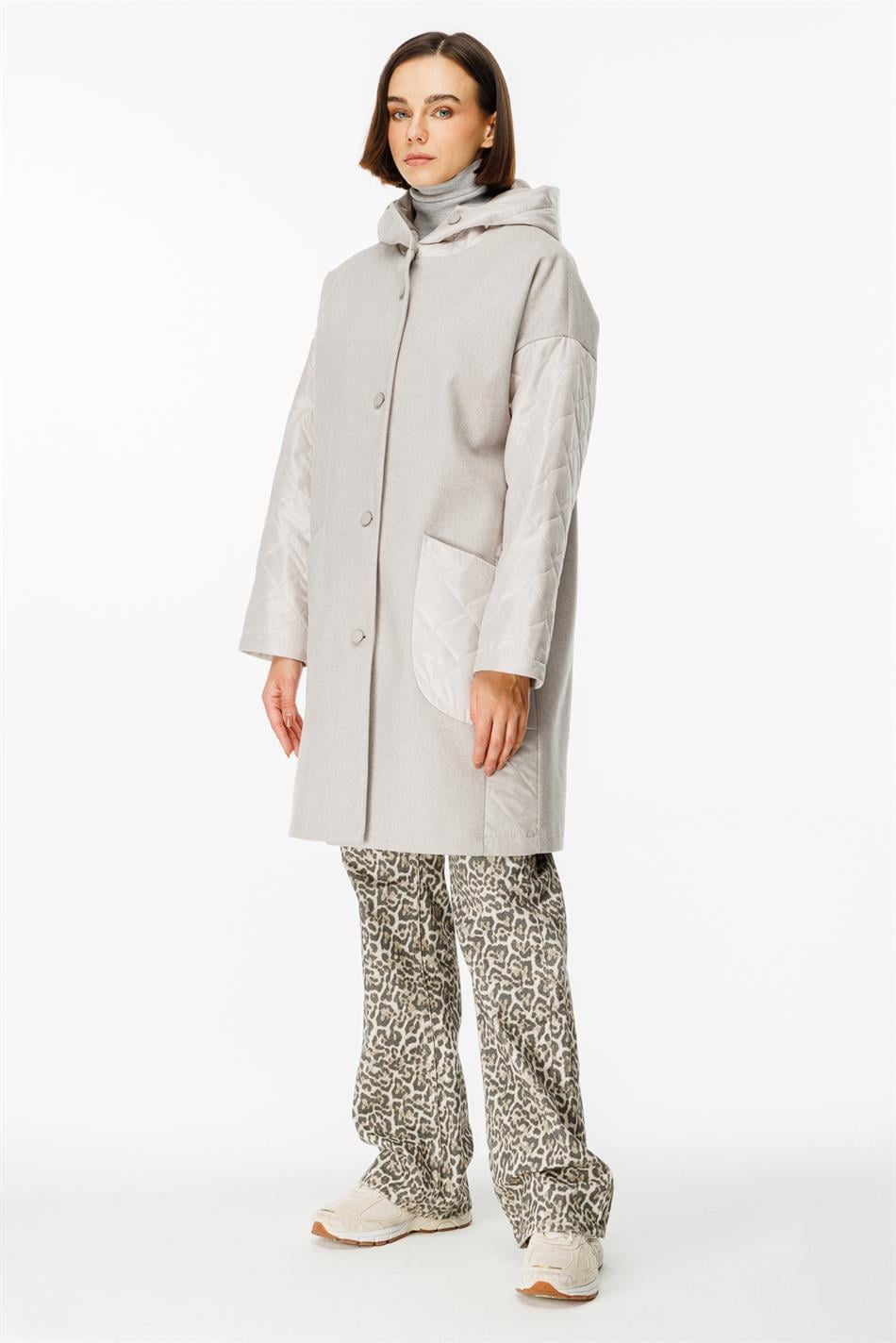 Sporty Cashmere and Quilted Matching Special Coat - Silver