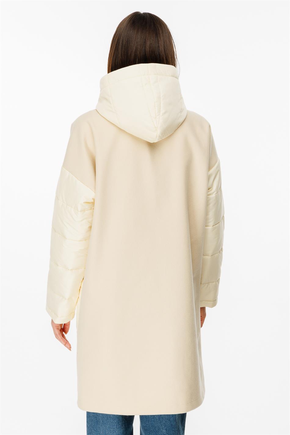 Sporty Cashmere and Quilted Matching Special Coat - Cream