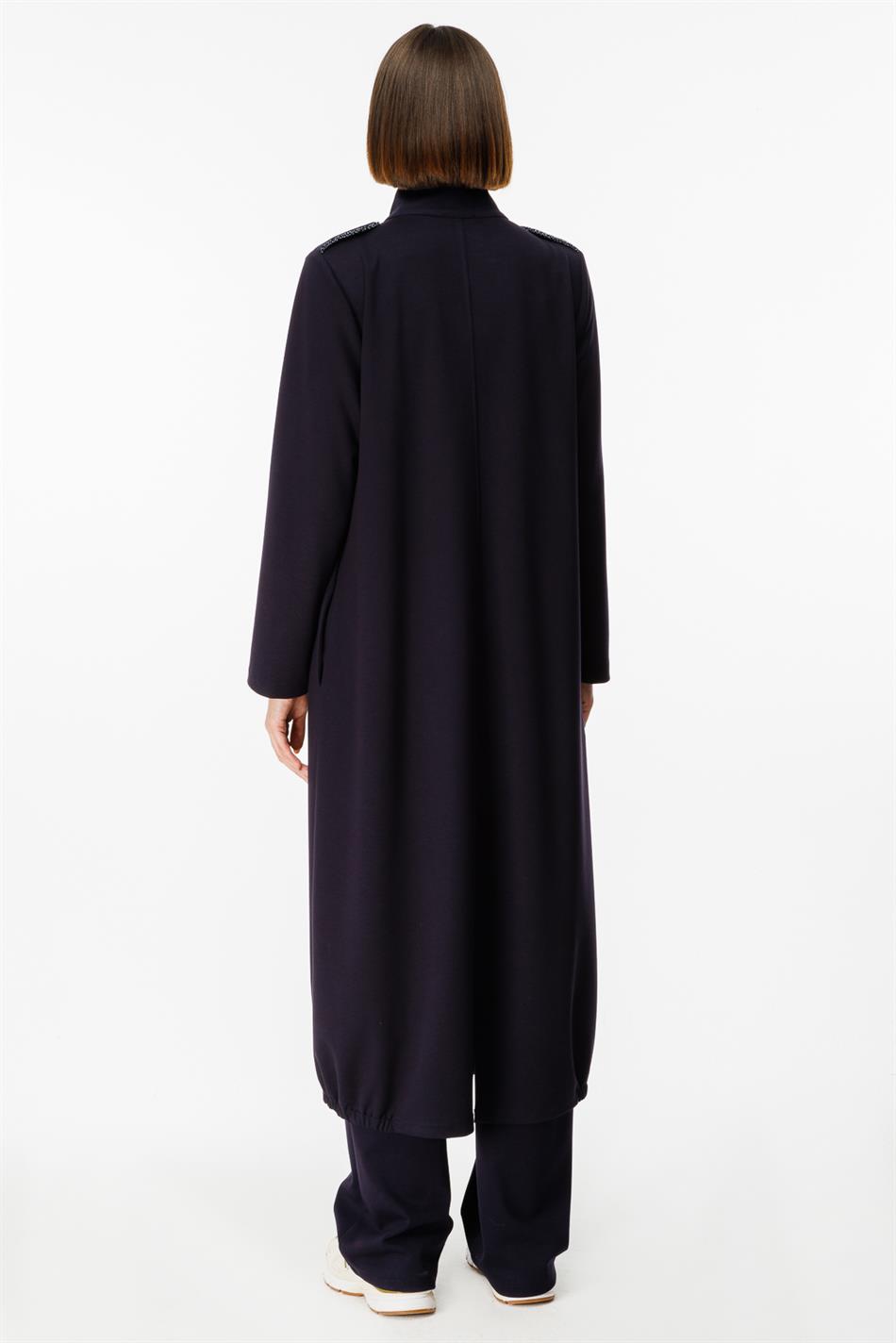 Spy Əl İşi Bias Trim Stone Bəzəkli Örgü İdman Uzun Palto - Tünd Göy