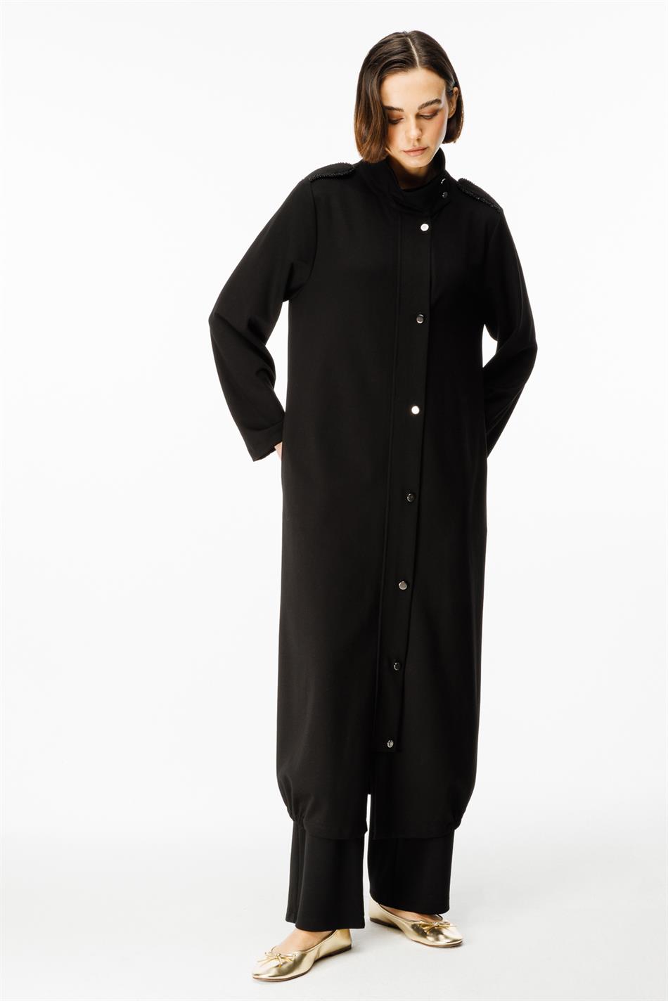 Spy Əl işi Biye Daş Naxışlı Trikotaj İdman Uzun Qapaq-Qara