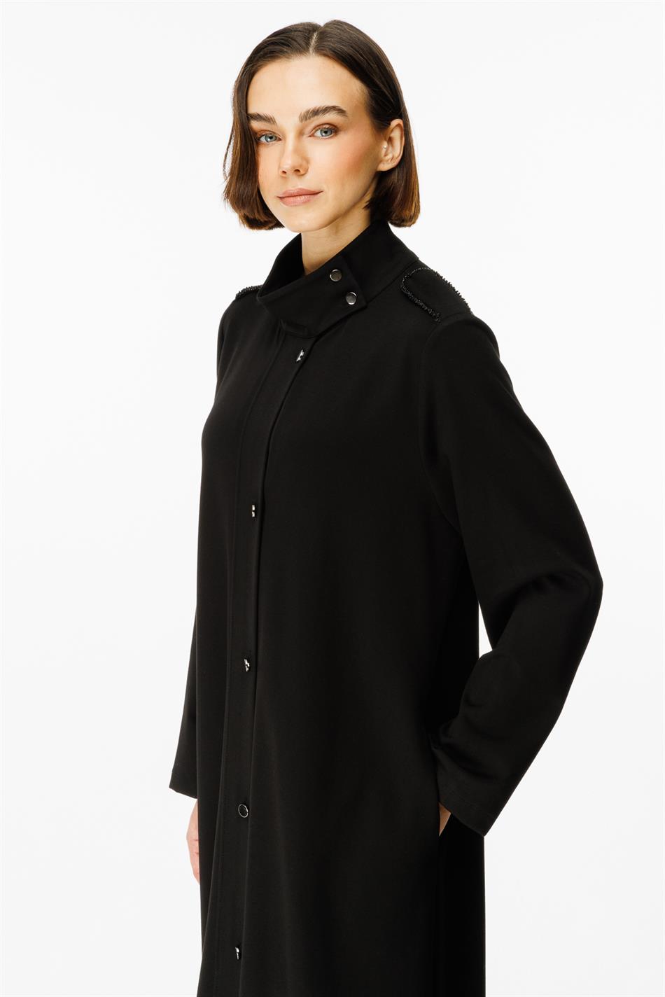 Spy Əl işi Biye Daş Naxışlı Trikotaj İdman Uzun Qapaq-Qara