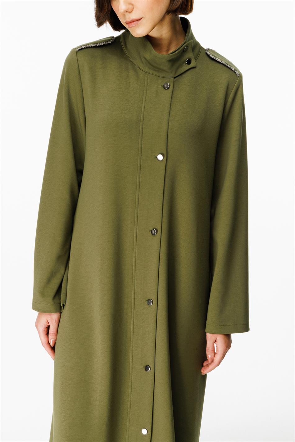 Spy Handmade Bias Binding Stone Embellished Knit Sport Long Jacket - Khaki