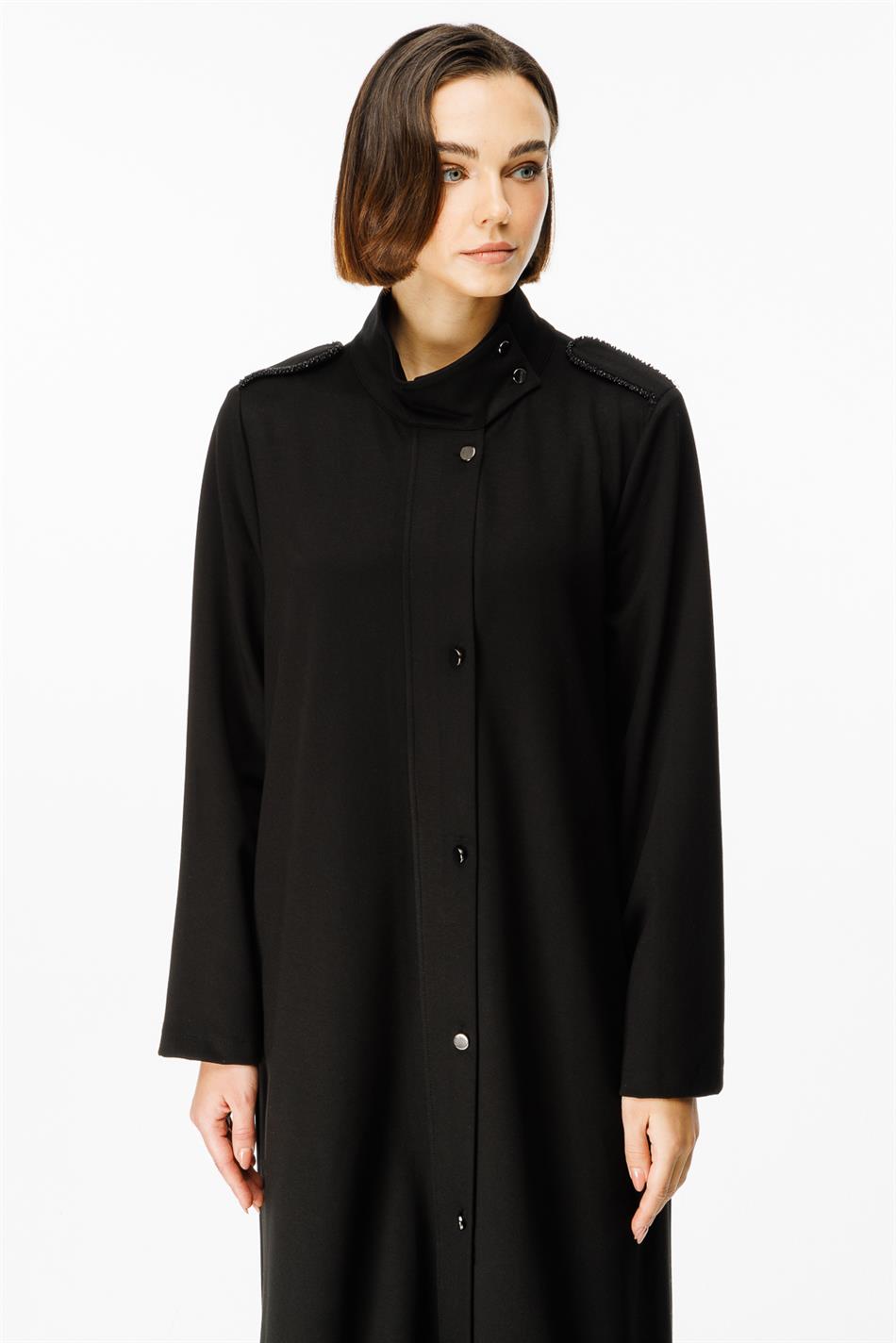 Spy Əl işi Biye Daş Naxışlı Trikotaj İdman Uzun Qapaq-Qara