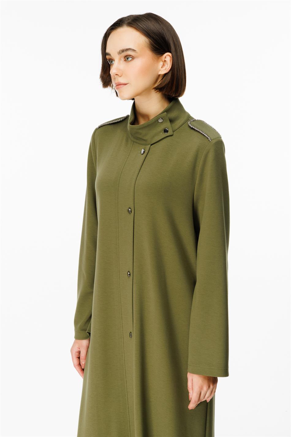 Spy Handmade Bias Binding Stone Embellished Knit Sport Long Jacket - Khaki