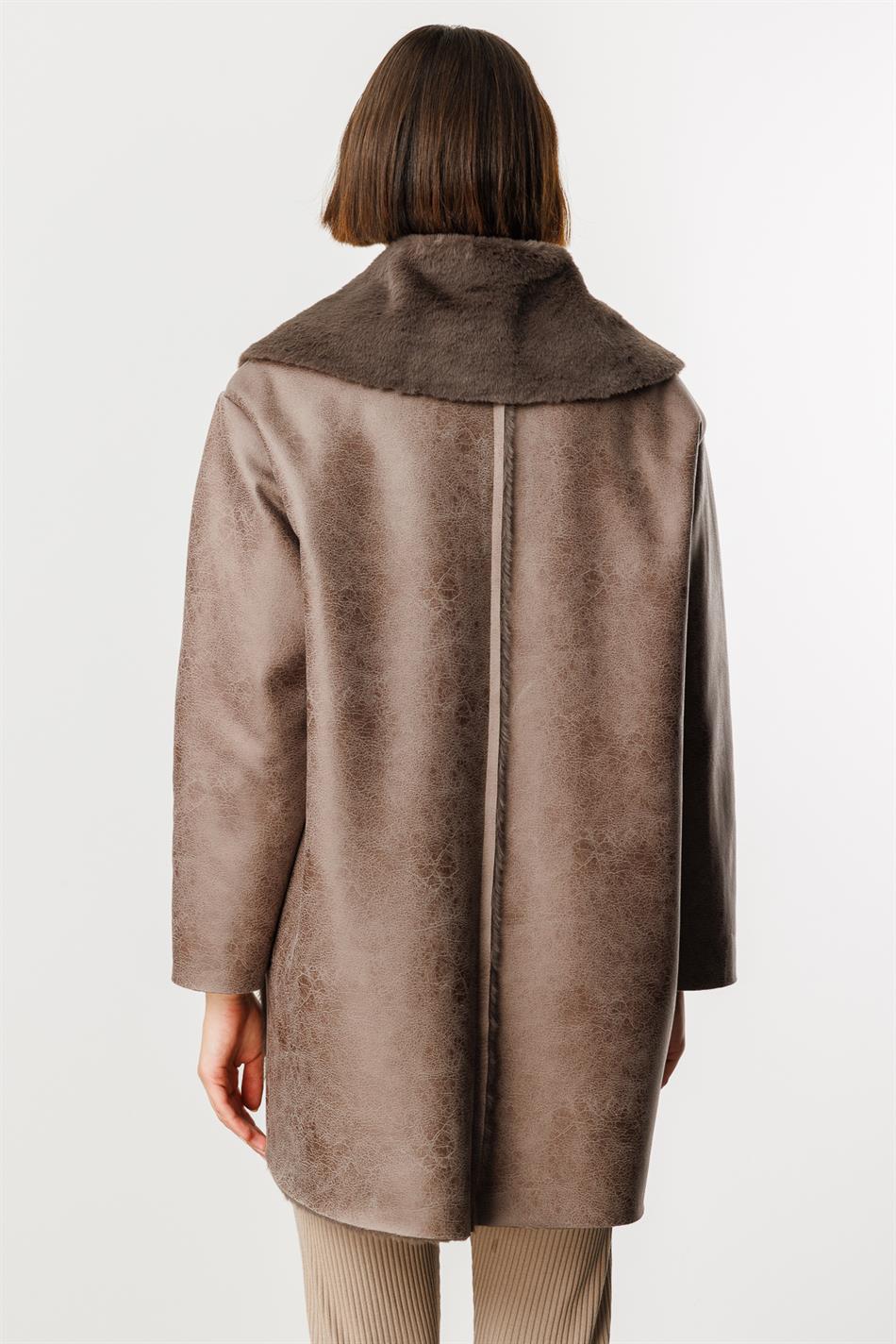 Faux Leather and Soft Fur Lamination Mid-Length Hip-Coating Sporty Timeless Trench Coat - Smoke (Anthracite)