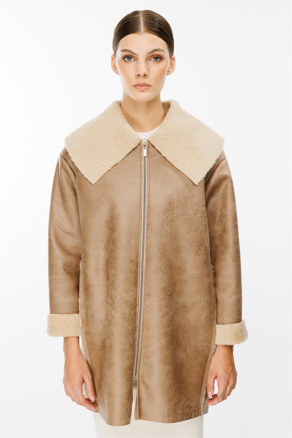 Suni Deri ve Soft Kürk Laminasyon Araboy Basen Örten Spor Zamansız Kaban Trenç-Taş