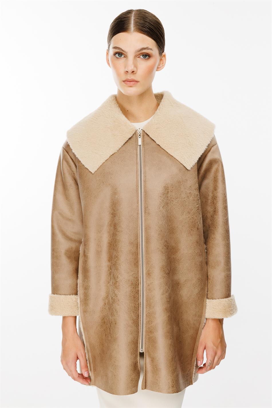 Suni Deri ve Soft Kürk Laminasyon Araboy Basen Örten Spor Zamansız Kaban Trenç-Taş