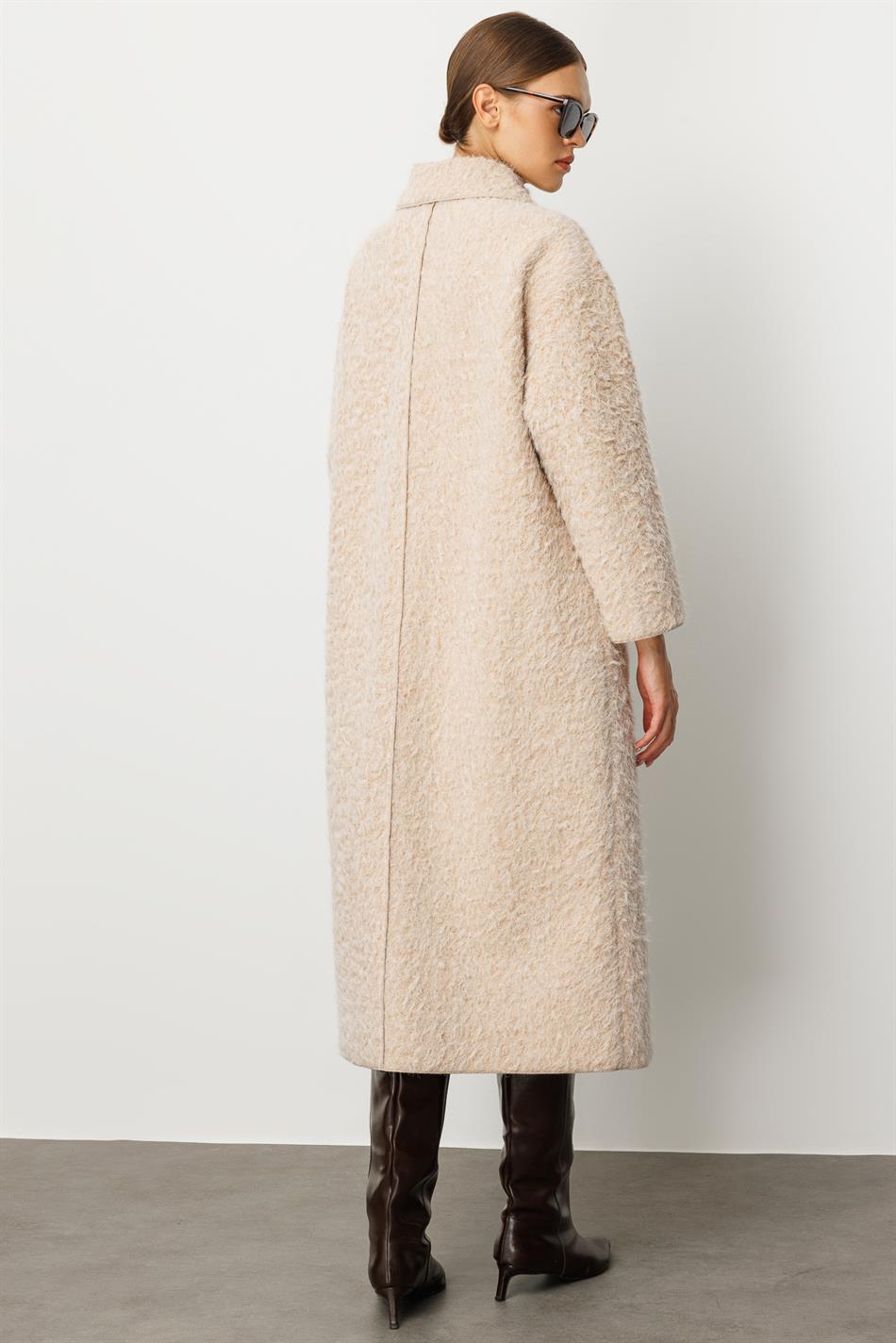 Sweety Yün Görünümlü Astarsız Hafif Kaban Yada Kap Olarak Kullanım Sunan Trench Kaban-Taş