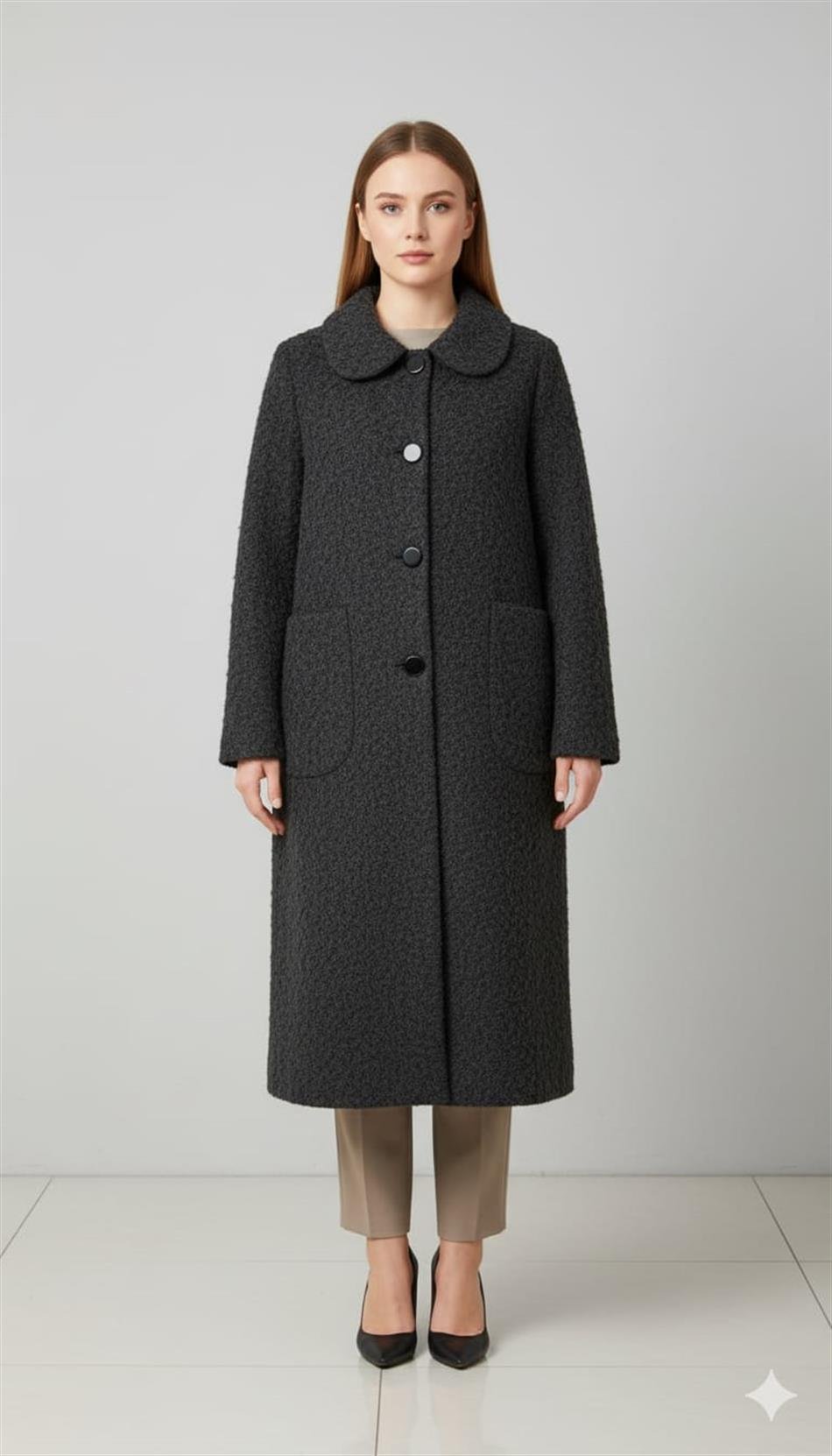 Sweety Yün Görünümlü Astarsız Hafif Kaban Yada Kap Olarak Kullanım Sunan Trench Kaban-Siyah