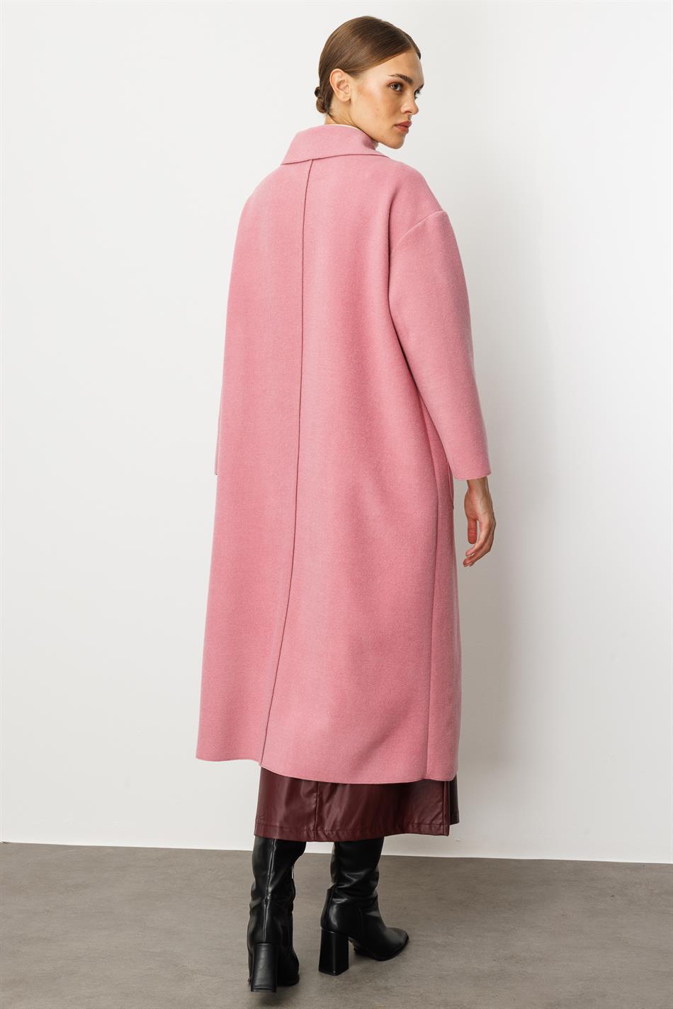 Sweety Yün İçerikli Astarsız Kaban Yada Kap Olarak Kullanım Sunan Trench Kaban-Pembe