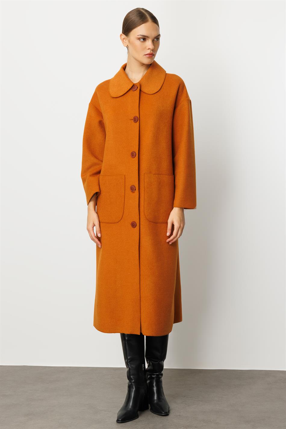 Sweety Yün İçerikli Astarsız Kaban Yada Kap Olarak Kullanım Sunan Trench Kaban-Tarçın