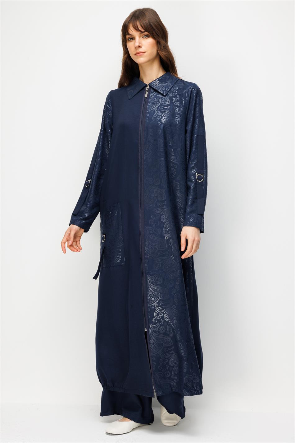 TULIP Özel Desen Soft Kumaş ve İpekçe Garnili Cep Detaylı Zamansız Kap Ferace-Laci