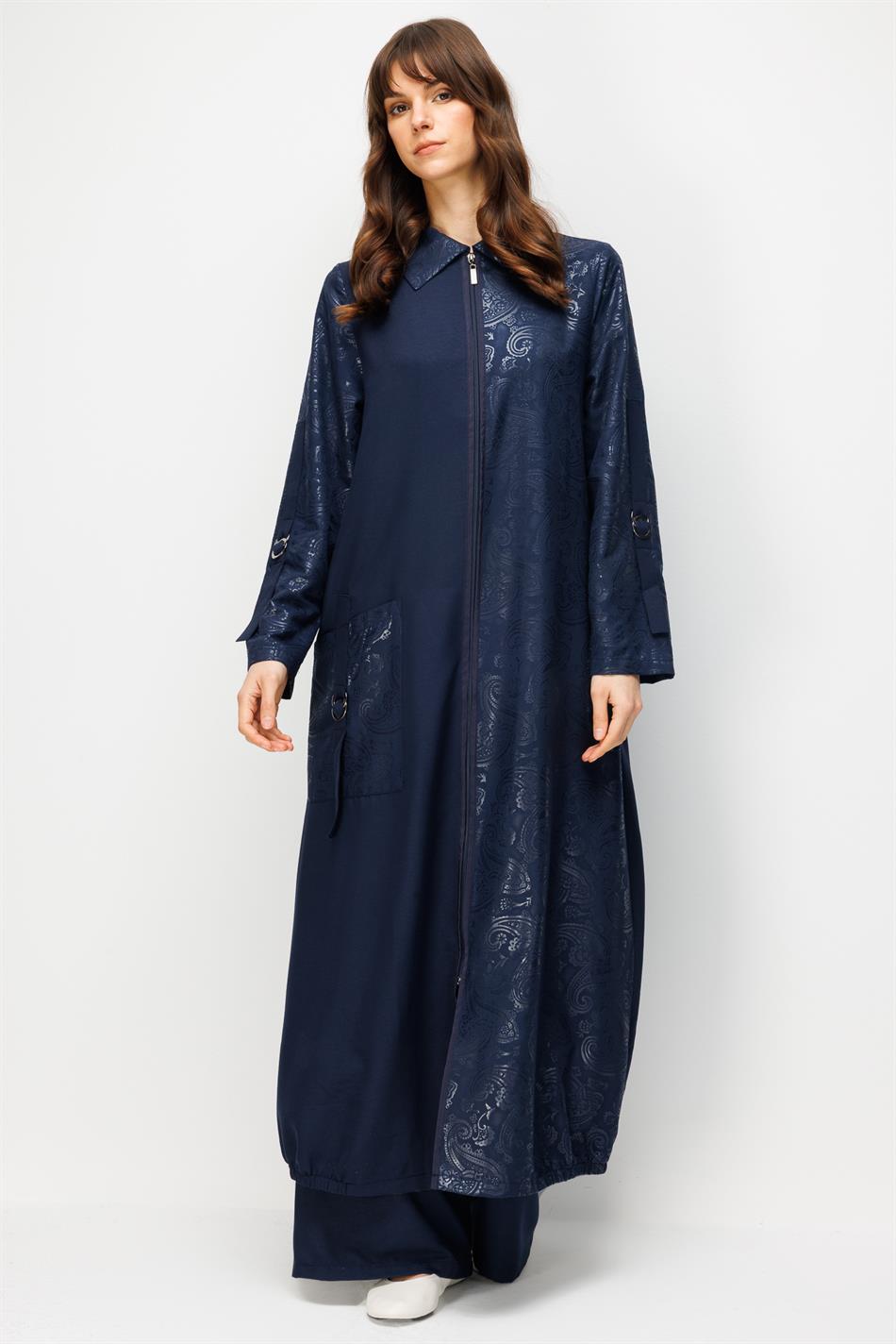 TULIP Özel Desen Soft Kumaş ve İpekçe Garnili Cep Detaylı Zamansız Kap Ferace-Laci