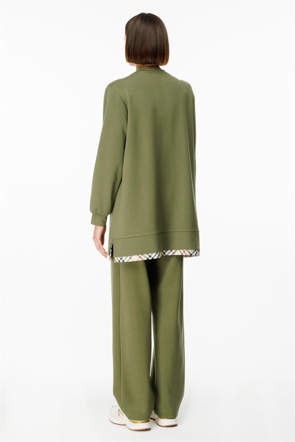 Uniq Garni Detaylı Trikotaj Şalvar Dəsti - Xaki