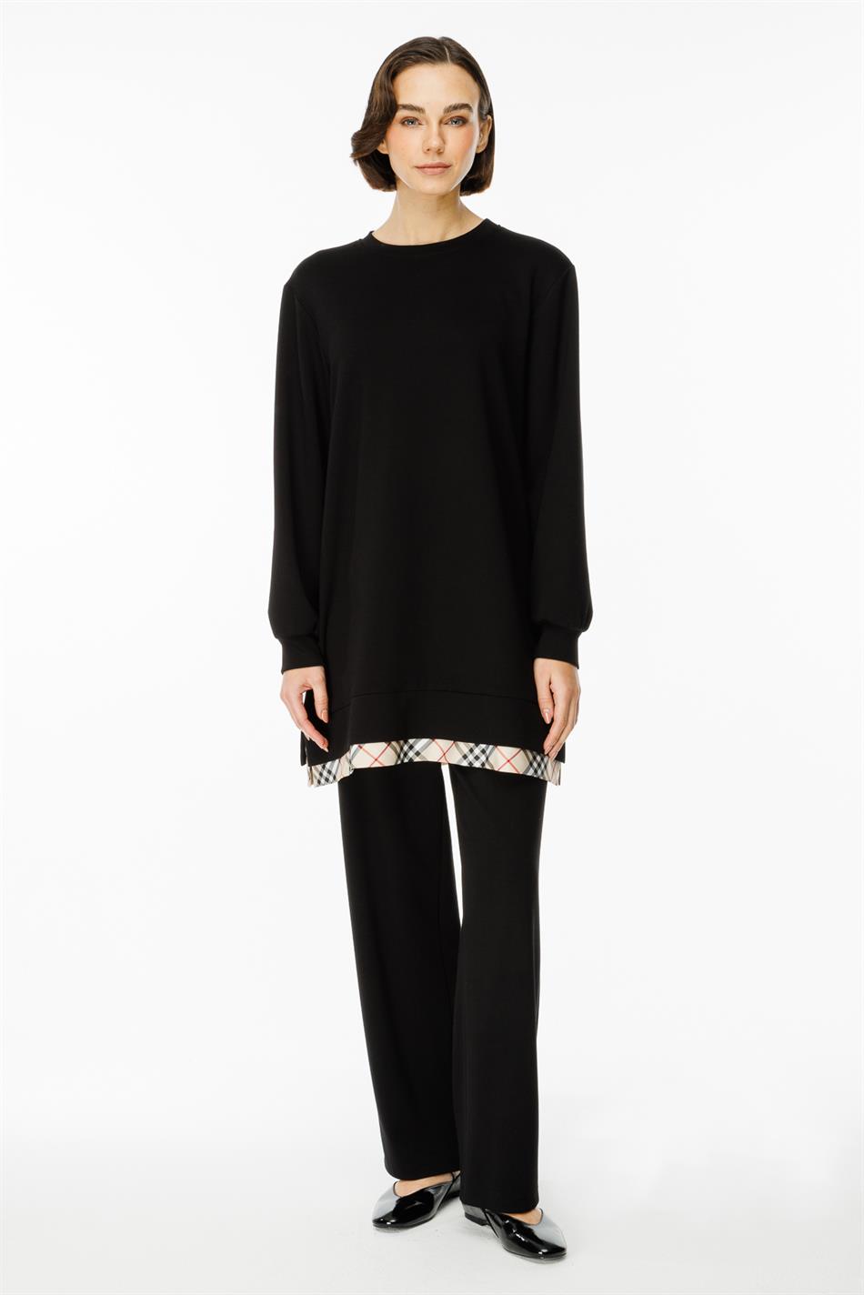 Uniq Garni Ətraflı Örgülü Şalvar Dəsti - Qara