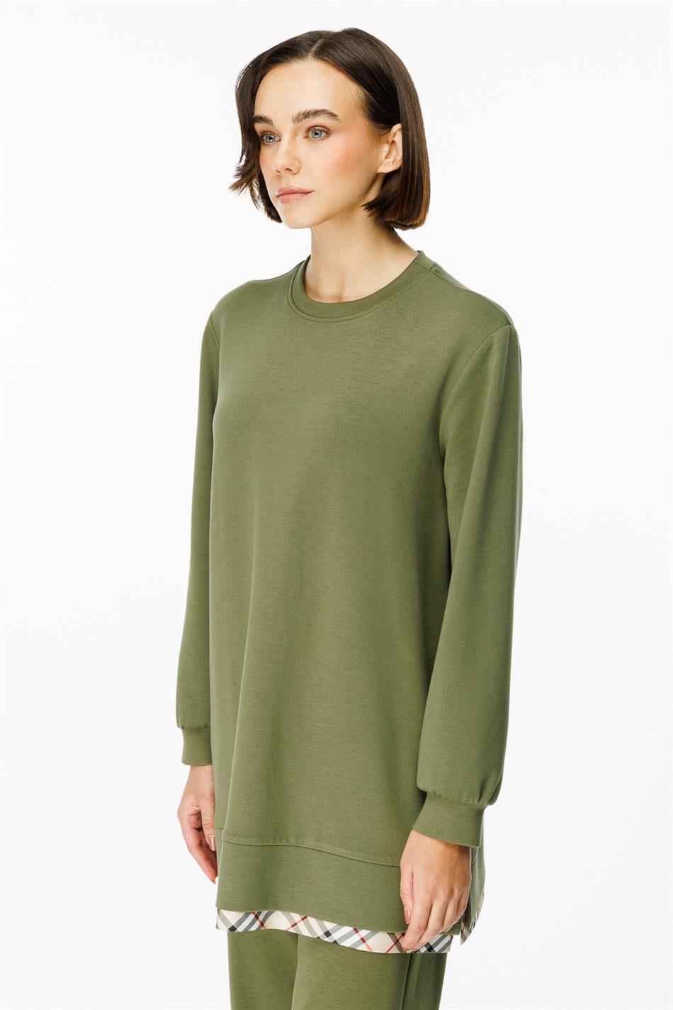 Uniq Garni Detaylı Trikotaj Şalvar Dəsti - Xaki