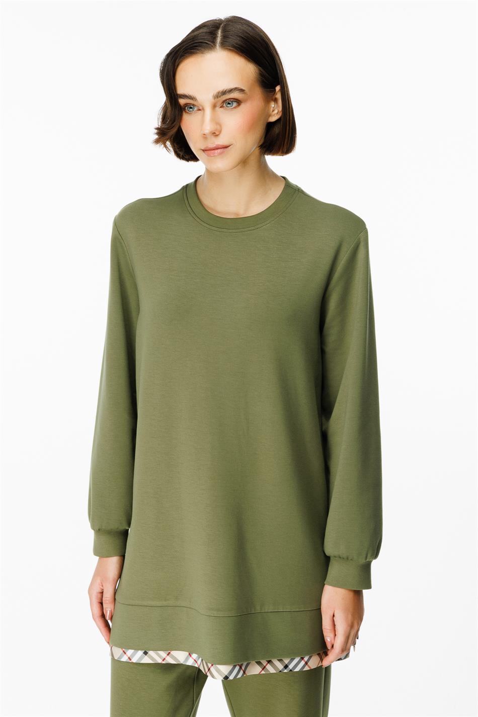 Uniq Garni Detaylı Trikotaj Şalvar Dəsti - Xaki