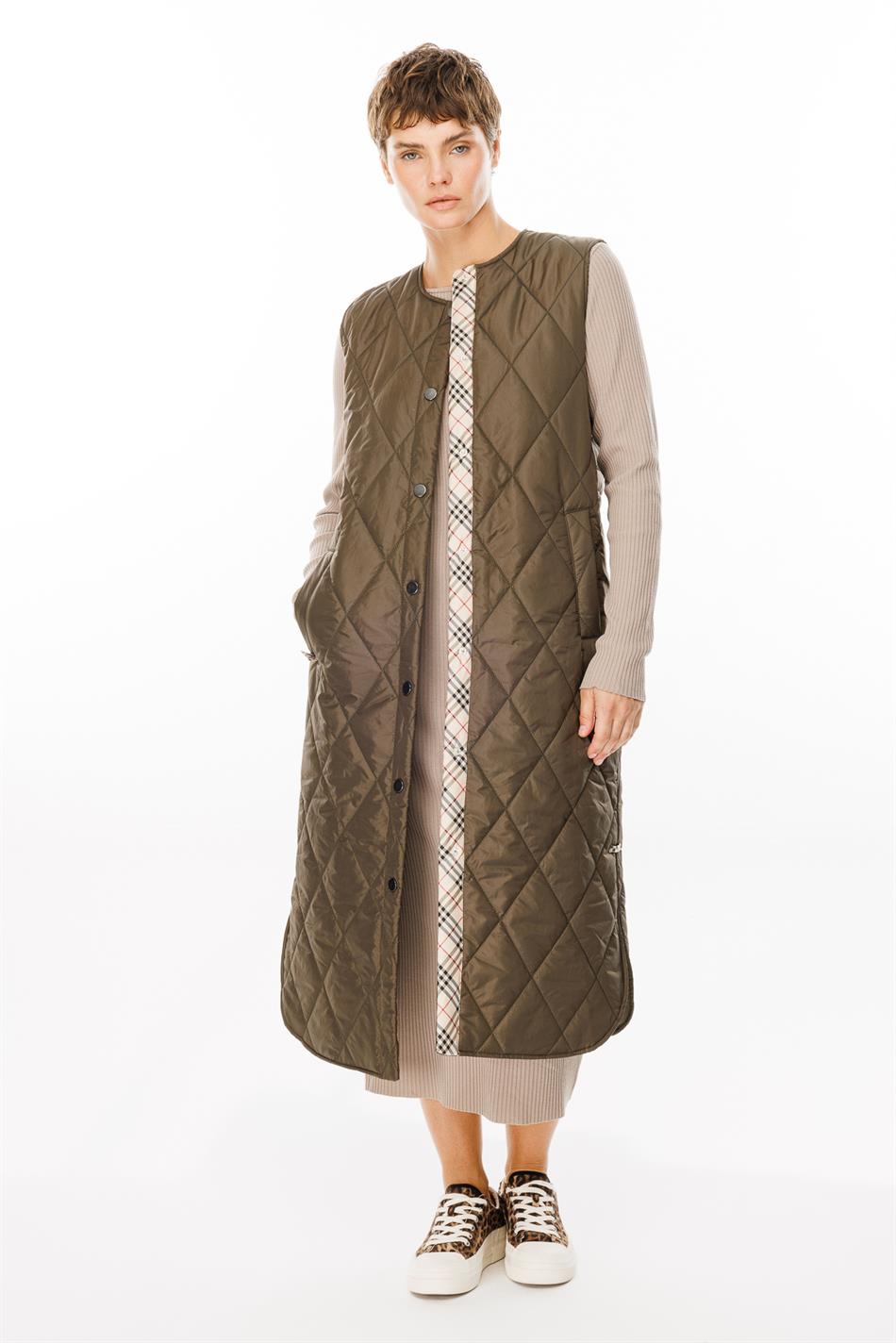 Bütün Dövrlər üçün Unikal 24 Detallı Yorğanlı Uzun İdman Jileti - Xaki