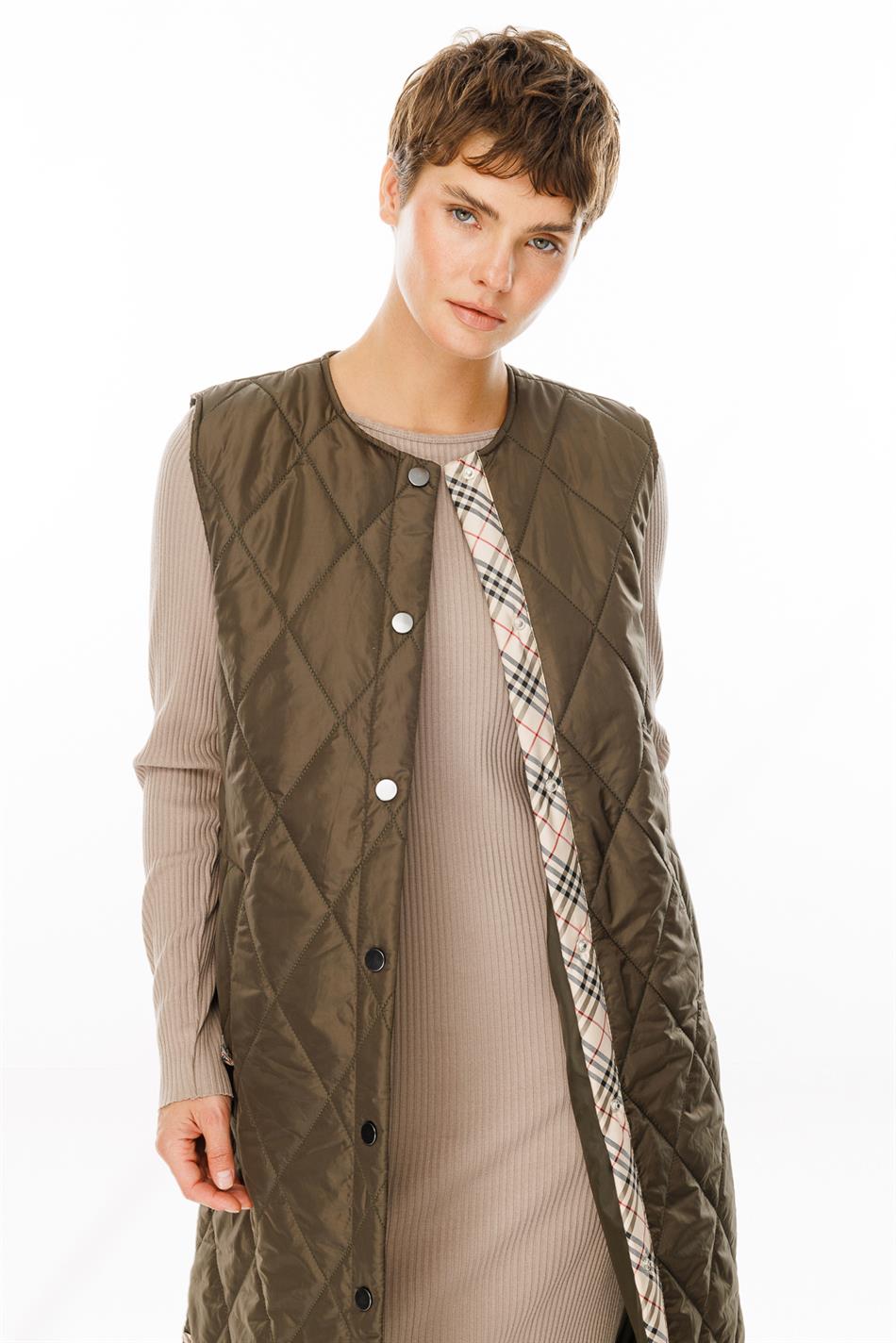 Bütün Dövrlər üçün Unikal 24 Detallı Yorğanlı Uzun İdman Jileti - Xaki