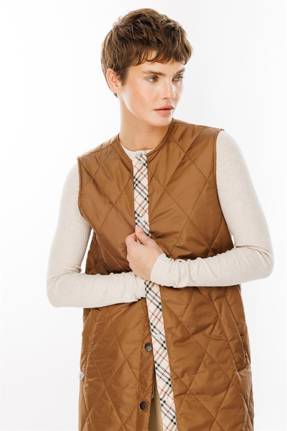 Unikal 24 Garni Detallı Sırtılmış Uzun Hər Zamanlı İdman Jileti - Earth Tone