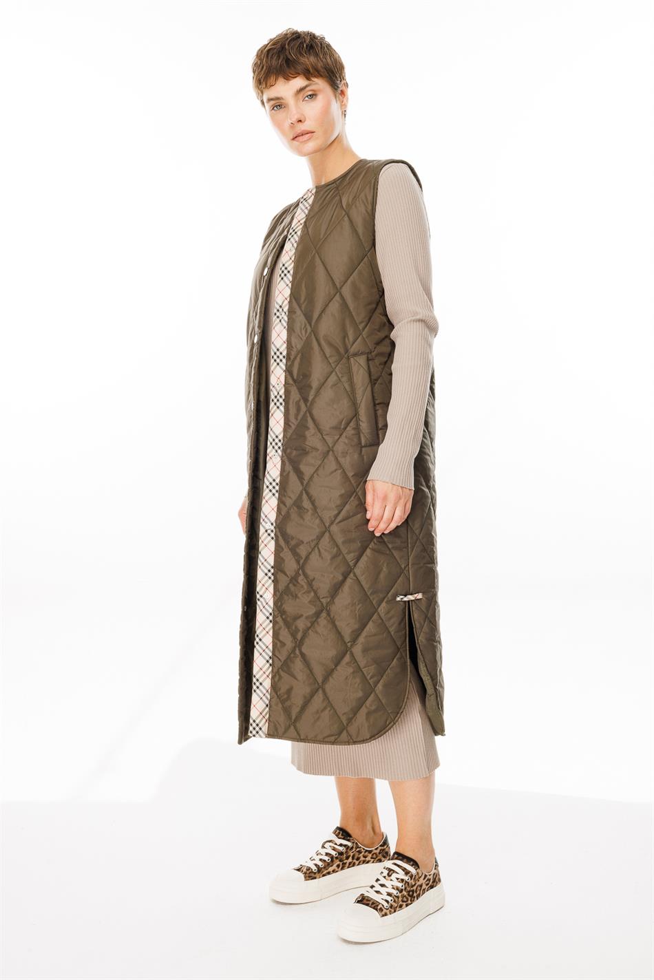 Bütün Dövrlər üçün Unikal 24 Detallı Yorğanlı Uzun İdman Jileti - Xaki