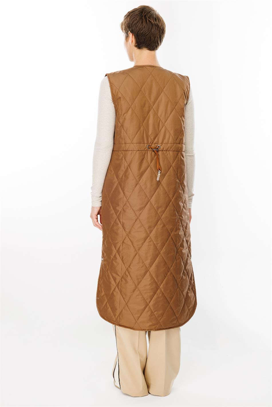 Unikal 24 Garni Detallı Sırtılmış Uzun Hər Zamanlı İdman Jileti - Earth Tone