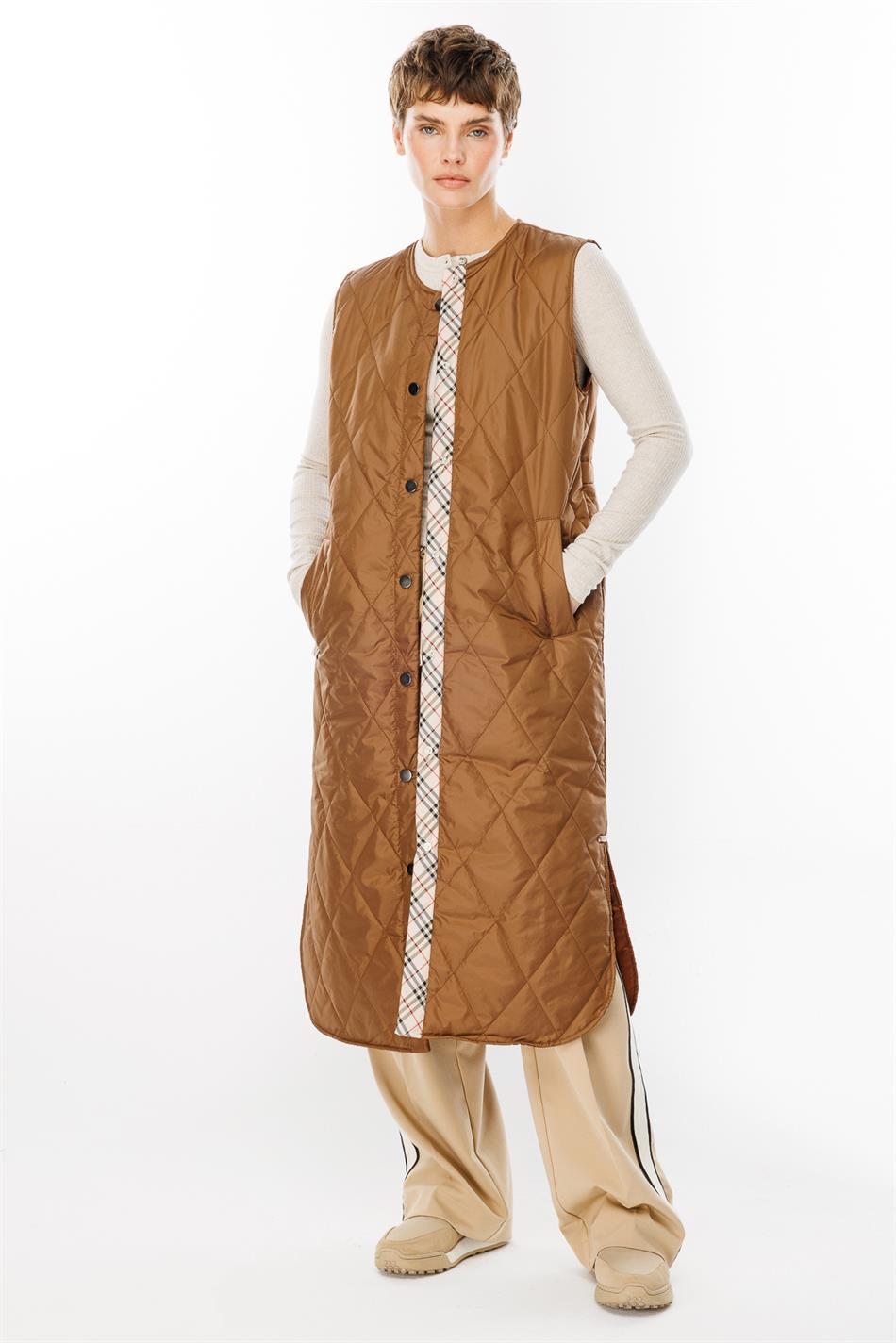 Unikal 24 Garni Detallı Sırtılmış Uzun Hər Zamanlı İdman Jileti - Earth Tone